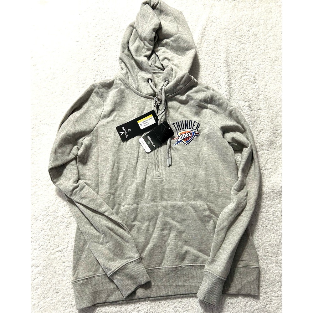 Antigua Women's OKC Thunder 1/2 Zip Small Light Grey Hoodie Pullover (B2)
